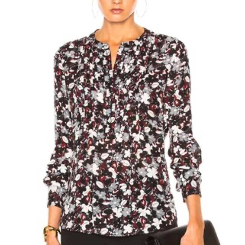Veronica Beard 100% Silk Goldie Pintuck Floral Print Women's Top Size 4